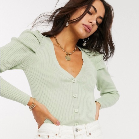 ASOS Sweaters - Stradivarius Ribbed Cardigan in Mint